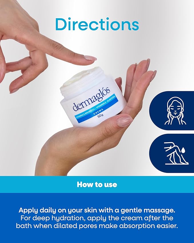 Dermaglos Moisturizing Cream | Vitamin A (Retinoids), Vitamin E & Allantoin | Rich Moisturizer for Wrinkles, Stretch Mark Prevention, Tattoo Aftercare, Scar cream, Hydration for Smooth Skin | 1,76 oz