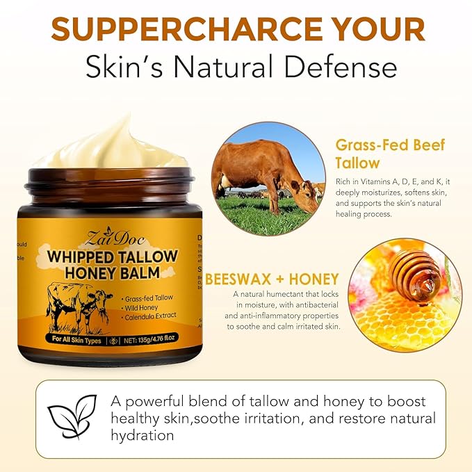 Whipped Honey Balm with Manuka Honey & Calendula, Multi-Purpose Salve for Face & Hands, Grass-Fed Formula, Deep Moisturizing for All Types, 4.76oz