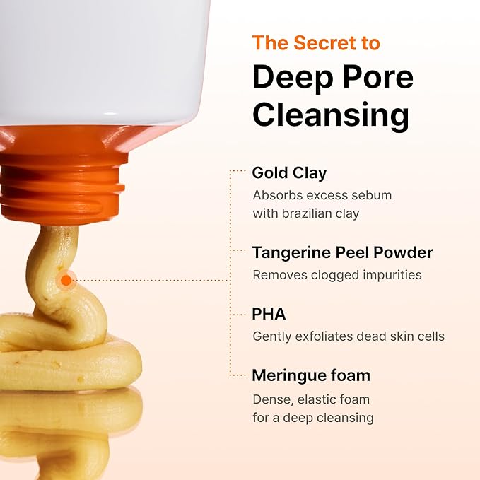 DearKlairs Freshly Juiced Vitamin Clay Mask Cleanser, Deep Pore Wash, Clear Radiant Skin, Tangerine Peel Powder, PHA, Niacinamide, 5.07 Fl Oz (Pack of 1)