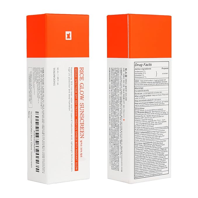 TOSOWOONG Rice Glow Sunscreen, SPF50+ Broad Spectrum Korean Sunscreen for Face, Dewy Finish No White Cast, Glass Skin Hydrating SPF Moisturizer with Rice Water & Hyaluronic Acid, 50ml / 1.69 fl. oz.