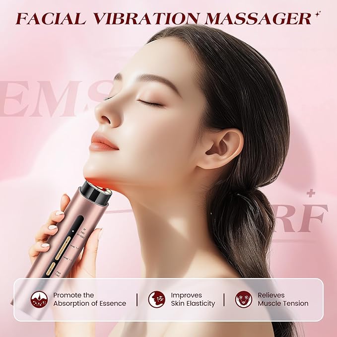 INTEO Microcurren Facial Device, 3 Modes Red Light Therapy for Face and Neck, Skin Care Facial Massager Perfect Gifts for Women Men(Gold)