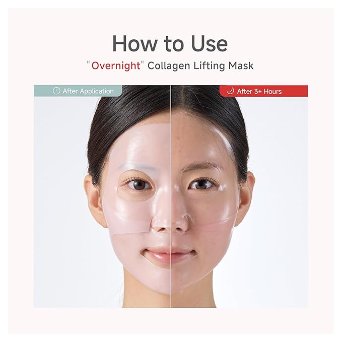 Overnight Collagen Lifting Face Mask 5 Sheets, Korean Face Lifting Deep Hydrogel Mask for Glass Skin, Anti-Aging with PDRN, Hyaluronic Acid for Elasticity, Firmness