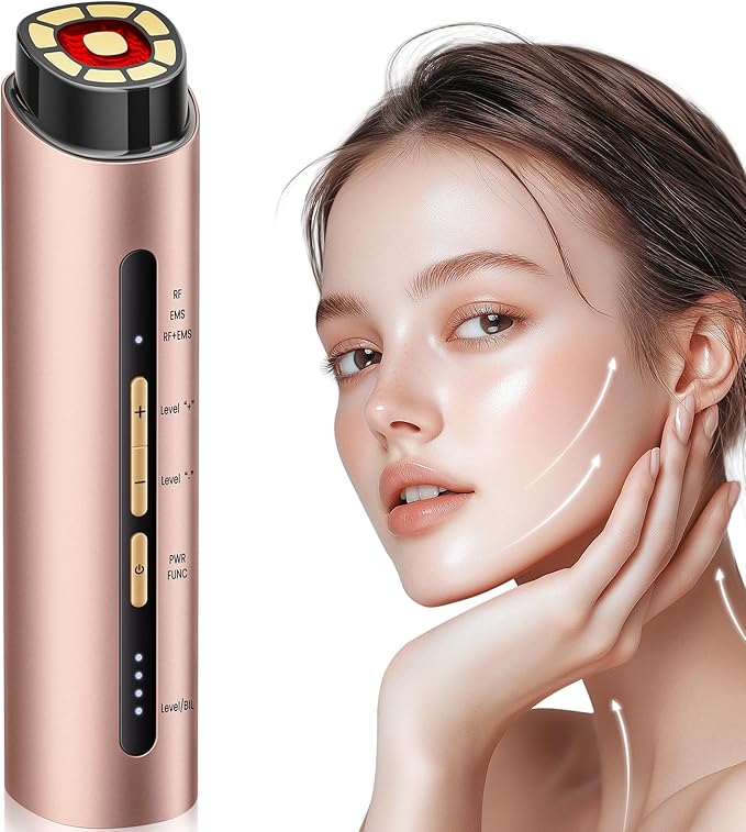 INTEO Microcurren Facial Device, 3 Modes Red Light Therapy for Face and Neck, Skin Care Facial Massager Perfect Gifts for Women Men(Gold)