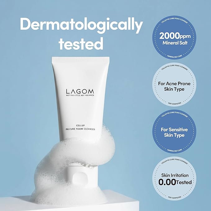 LAGOM Cellup pH Cure Foam Cleanser | Low pH, Skin Barrier Protection, Natural Deep Face Cleansing, K-Skincare, Mild, 5.5 Subacid for Sensitive Skin 4.05 Fl Oz