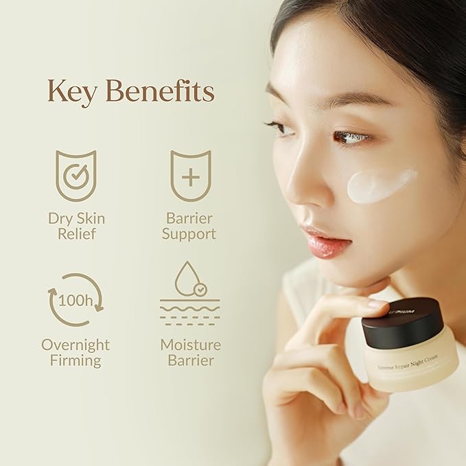 LU'PIUM Extreme Repair Night Cream – Vegan Overnight Barrier Recovery & Firming Moisturizer with 5 Plant Phytomucin Complex, Triple Collagen & Ectoine, Inspired by Korean Skincare