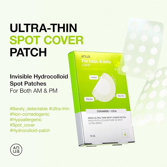 ANUA Ultra-Thin Spot Cover Patch, Invisible Hydrocolloid Breakout-Prone Patch for Face, Centella Care for Sensitive Skin, Korean Skincare, 55 Counts