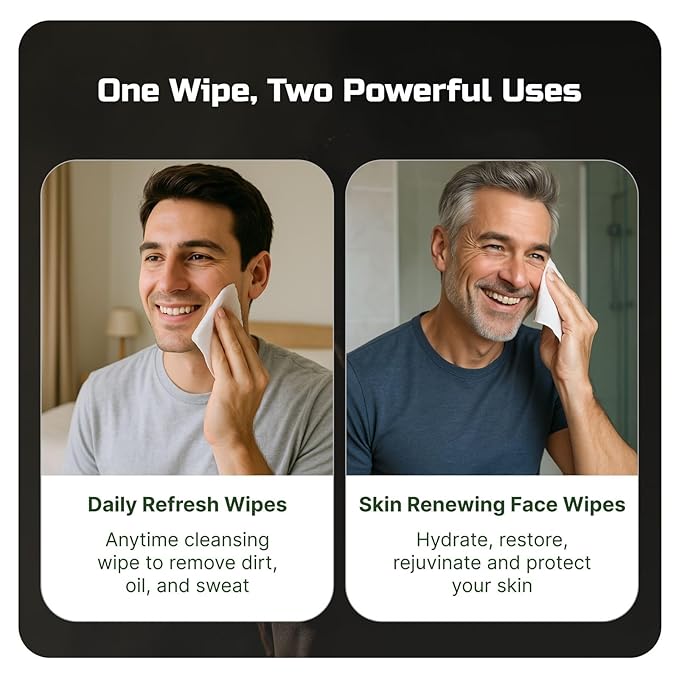 Mens Face Wipes 5-in-1 Anti-Aging Face Cleansing Wipes for Mens Skin Care with Retinol, Collagen, Snail Mucin, Hyaluronic Acid & Niacinamide – Alcohol-Free for Oily or Acne-Prone Skin Woodsy Scent