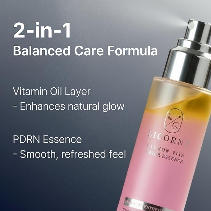 Licorne Salmon Vita Water Essence (3.38 fl oz) - PDRN & Idebenone Dual-Phase Face Mist - Hydrating Spray Serum for Glass Skin - K-Beauty Makeup Setting Spray with Niacinamide & Vitamin B12