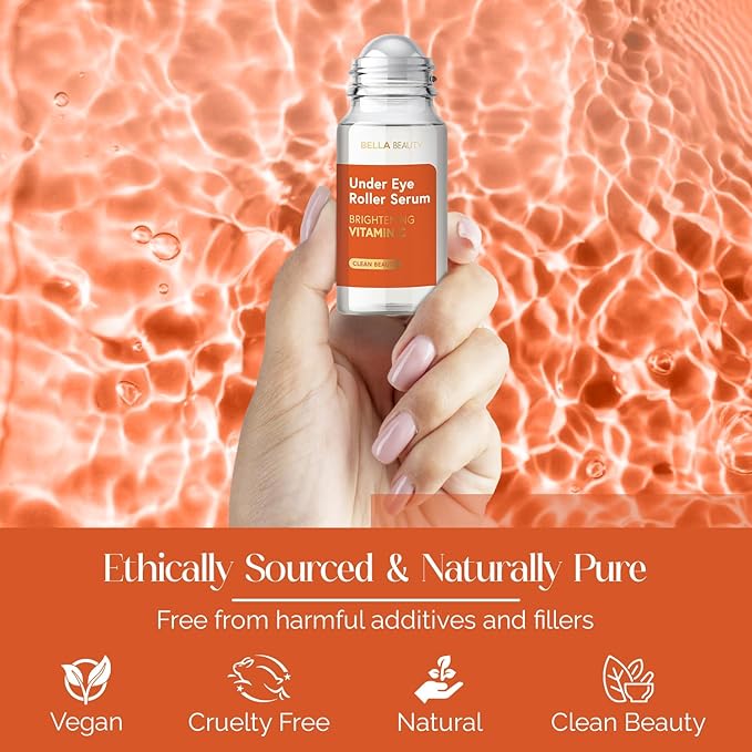 Bella Beauty Vitamin C Under Eye Roller Serum - Dermatologist Tested, Anti Aging, Korean Skin Care - Helps Minimize Dark Circles, Puffiness, Fine Lines - Vegan, Clean Beauty, Cruelty Free - 1.69 Fl Oz
