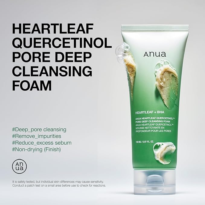 Anua Heartleaf Quercetinol Pore Deep Cleansing Foam, Face wash for Pore Refining Cleanser, Hydrating Daily Facial Cleanser For Double Cleansing, Gentle Foaming with BHA, Korean Skincare, 5.07 fl.oz