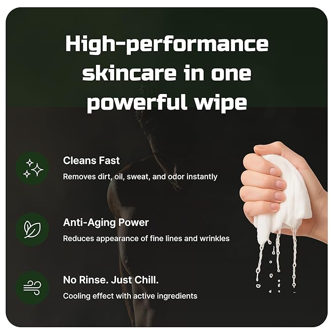 Mens Face Wipes 5-in-1 Anti-Aging Face Cleansing Wipes for Mens Skin Care with Retinol, Collagen, Snail Mucin, Hyaluronic Acid & Niacinamide – Alcohol-Free for Oily or Acne-Prone Skin Woodsy Scent