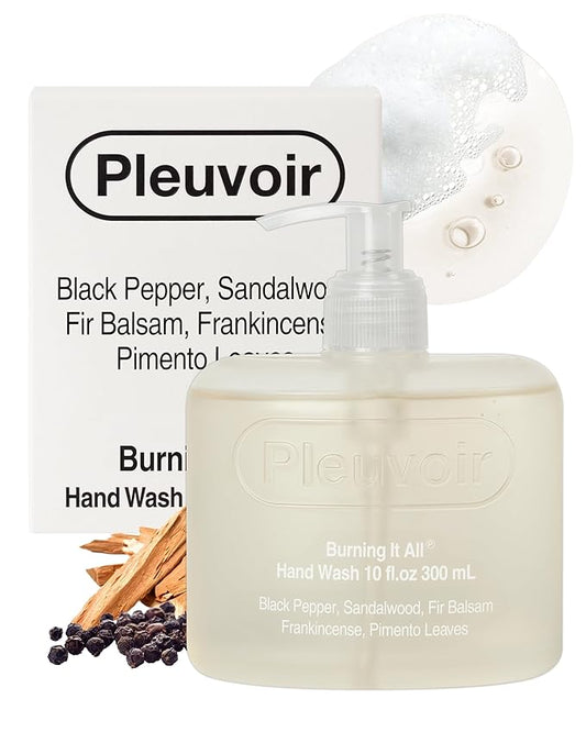 Pleuvoir Hand Wash Burning It All - Hydrating Liquid Hand Soap - Black Pepper Sandalwood Scent - Moisturizing with Hyaluronic Acid, Ceramides - Vegan, K-Beauty 10 fl.oz