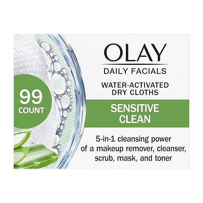 Olay Eye Makeup Remover Wipes, Daily Facials Gentle Face Cleanser for Sensitive Skin, Alcohol and Fragrance Free, Soft Face Wash Towels, Travel Essentials for Women, Dry Cloths, 99 ct (3 X 33ct)