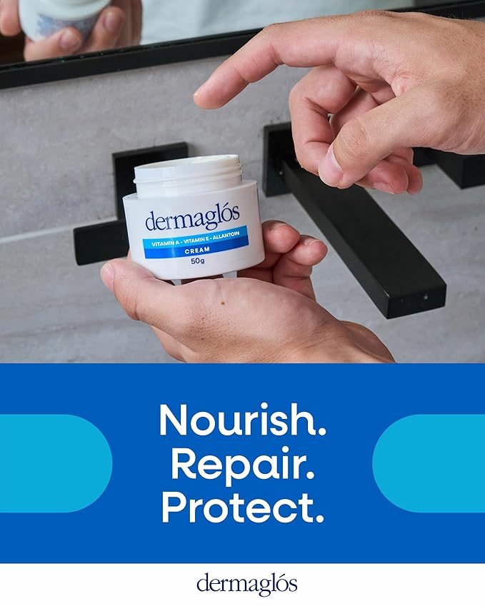Dermaglos Moisturizing Cream | Vitamin A (Retinoids), Vitamin E & Allantoin | Rich Moisturizer for Wrinkles, Stretch Mark Prevention, Tattoo Aftercare, Scar cream, Hydration for Smooth Skin | 1,76 oz