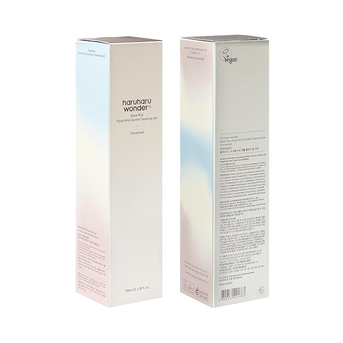 HARUHARU wonder Black Rice Triple AHA Gentle Cleansing Gel, Hydrating Cleansing gel, Gentle exfoliating, Vegan, Travel essentials, Korean Skincare, 3.38 fl oz