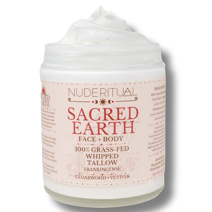 100% Grass-Fed Whipped Tallow Balm for Skin Care – Face + Body – Natural Moisturizer Lotion, 4 oz (Sacred Earth)