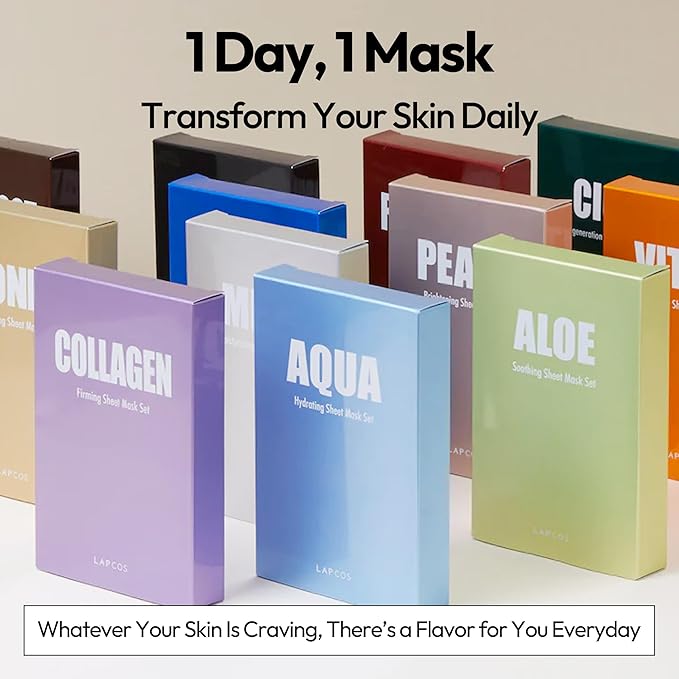 LAPCOS Cica Sheet Mask, Daily Face Mask with Cantella Plant Extract to Regenerate and Revitalize Skin, Korean Beauty Favorite, 5-Pack