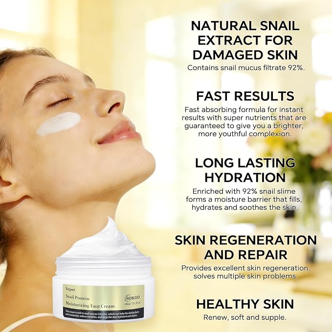 Snail Mucin Cream, Revitalizing Hydrating Moisturizer for All Skin Types, Enriched with Snail Extract for Radiant Smooth Skin, Ideal for Dry and Dull Complexions