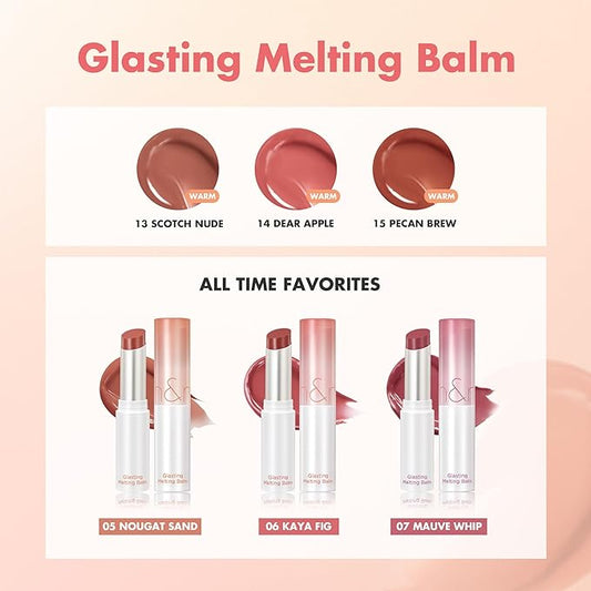 rom&nd GLASTING MELTING BALM #06 Kaya Fig - Vegan K-Beauty Tinted Lip Balm for Crystal Water-Gloss Shine, Deep Hydration & MLBB Rosy Nude Color | Non-Sticky, Long-Lasting Comfort for All Ages