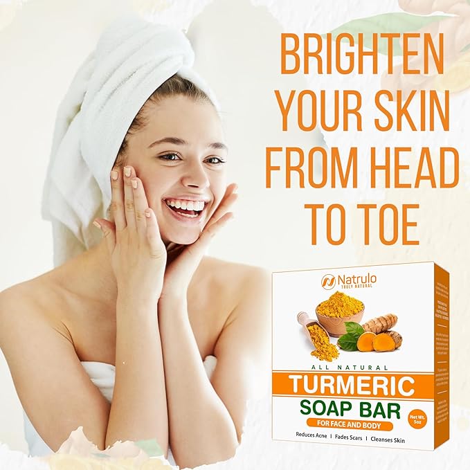 Natural Turmeric Soap Bar for Face & Body – Turmeric Skin Brightening Soap for Dark Spots, Intimate Areas, Underarms – Exfoliating Face Wash Reduces Acne, Fades Scars & Cleanses Skin – 5oz Bath Bar