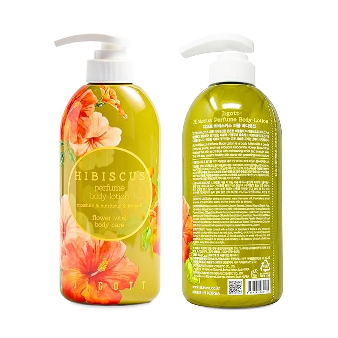 Jigott - Hibiscus Perfume Body Lotion 16.9 FL OZ/500ml, Korean Beauty Skincare Product, Hydrating & Nourishing Daily Moisturizer for Soft Skin.
