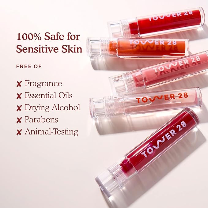 Tower 28 ShineOn Lip Gloss Jelly - Hydrating Tinted Lip Balm + Milky Gloss for Sensitive Lips - Non-Sticky + High-Shine Jelly Formula with Nourishing Oil Blend - Almond - Chocolate (0.13)