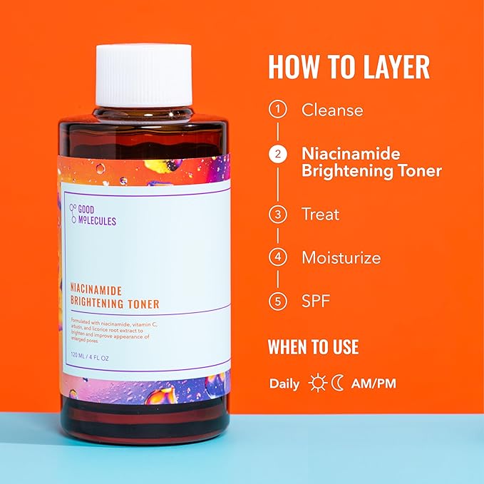 Good Molecules Niacinamide Brightening Toner - Toner for Face with Niacinamide and Arbutin for Skin Tone Balancing- Pore Minimizer, Facial Skin Care