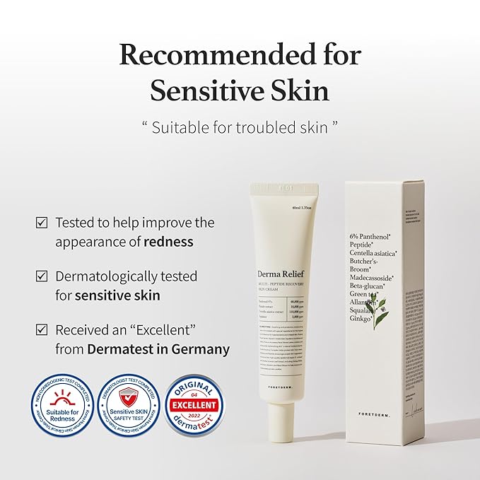 Peptide Derma Relief Cream – EGF, CICA & Panthenol Barrier Repair Face Moisturizer, Korean Skincare for Sensitive Skin, Soothing & Calming Redness, Hydrating Face Cream, Unscented,1.35 Fl Oz