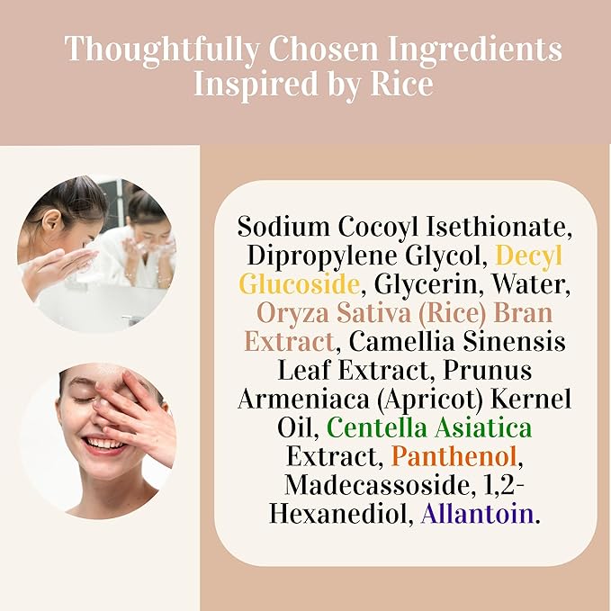 CDH7DAYS Rice Bran Soap Bar for Teens, EWG Verified & Vegan, Low pH 5.5–6.0, Korean Handmade Natural Body Soap, Unscented, Plant-Based Gentle Cleanser, 5oz