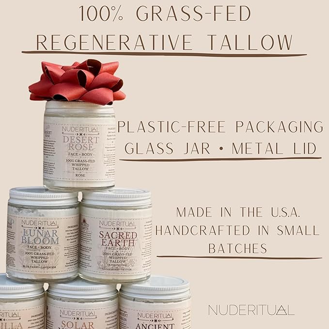 100% Grass-Fed Whipped Tallow Balm for Skin Care – Face + Body – Natural Moisturizer Lotion, 4 oz (Sacred Earth)