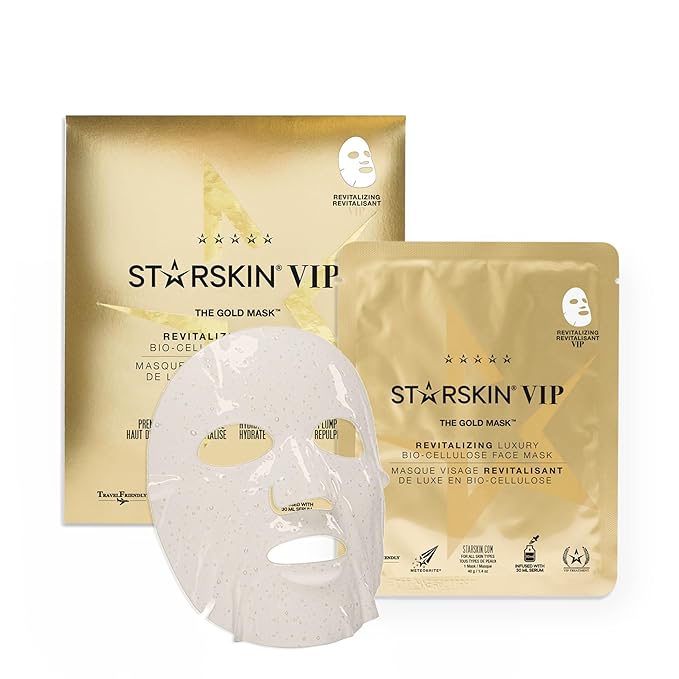 STARSKIN VIP Gold Mask Face, Coconut Bio-Cellulose Revitalizing Face Mask for all Skin Types, Korean Skin Care, Instant Hydration and Plump, Moisturizing and Nourishing, K-Beauty (Pack of 1)
