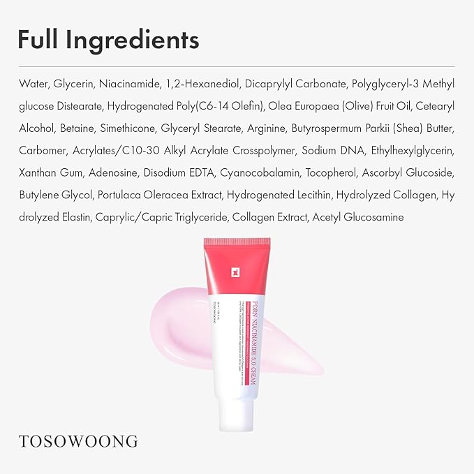 TOSOWOONG PDRN Niacinamide 5.0 Cream, Niacinamide 5% Dark Spot Remover for Face, Hyperpigmentation & Blemish Care, Salmon DNA Hydrating Moisturizer, Korean Skincare, 50ml / 1.69 fl. oz.