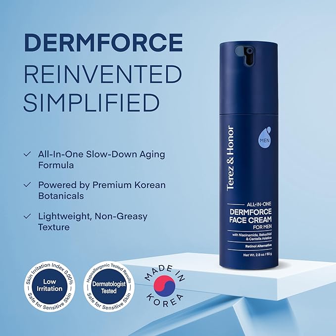 TEREZ & HONOR 6-In-1 Face Cream for Men: Dermforce Anti-Aging Moisturizer Cream with Niacinamide & Bakuchiol - Reduces Wrinkles, Dark Circles & Eye Bags - Made In Korea (2 Pack (5.6 oz) + Original)
