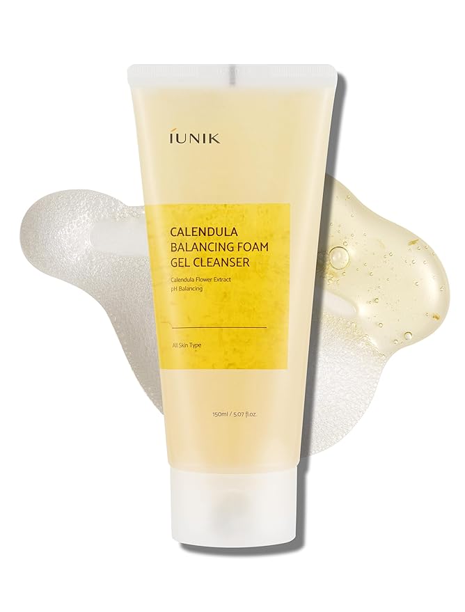 IUNIK Low pH Calendula Balancing Foam Gel Cleanser for All Skin Types – Face Wash with Centella Asiatica & Beta Glucan – Gentle Hydrating Mild Facial Cleanser 5.07 Fl. Oz. Korean Skincare