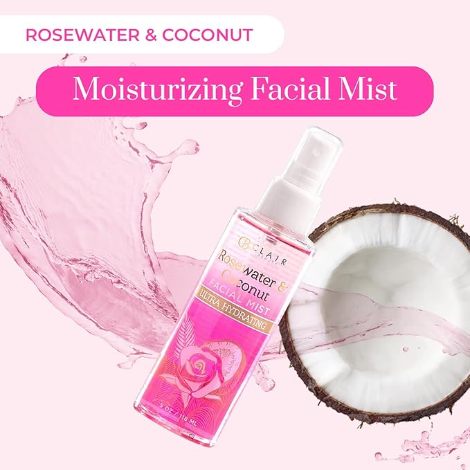 Clear Beauty Rosewater & Coconut Face Mist - Refresh and Soothe Tired & Dry Skin, Instant Moisturing & Hydrating Facial Mist Spray - Cruelty Free Korean Skin Care For All Skin Types