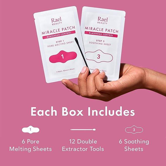 Rael Blackhead Remover, Miracle Patch Melting Pack, Nose Strips for Blackheads, Pore Cleansing and Soothing Sheets, 3 Step Kit, Sebum Removing Cotton Swabs