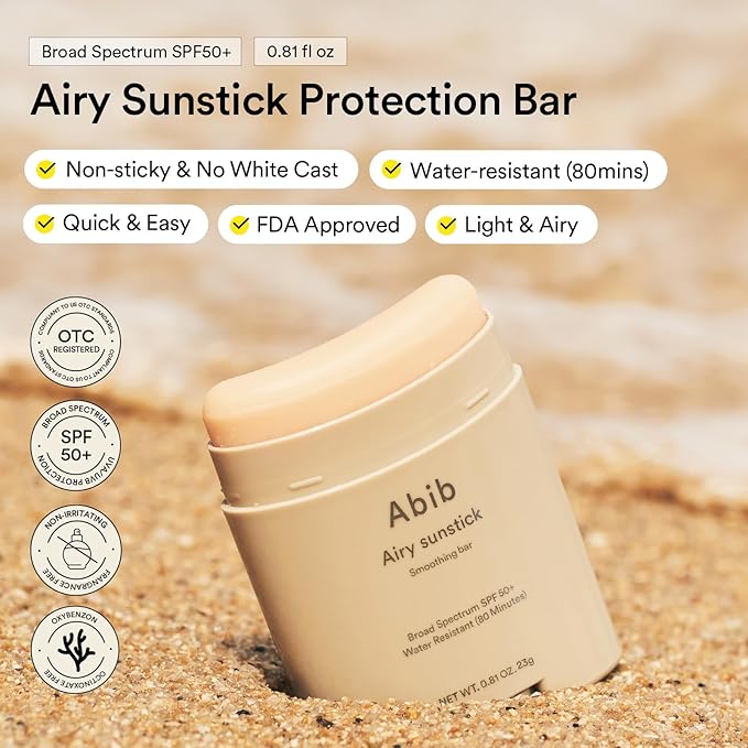 Abib Airy & Quick Sunstick DUO Broad Spectrum SPF50+ 1.58 oz / 45g (Semi-matte & Glowing) | Korean Suncreen Stick Suncare Sunblock, No Whitecast, Protector Solar Barra, Water resistant