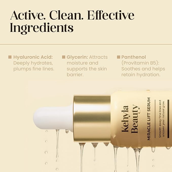 Kehyla Beauty™ Miracle Lift Serum — Peptide Complex + Hyaluronic Acid & Niacinamide (Vitamin B3) — Hydrating, Firming & Smoothing Face Serum for Mature Skin – Vegan, Hypoallergenic, 30ml
