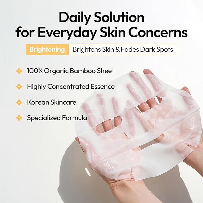 FreeGo Brightening Daily Solution Niacinamide Turmeric Facial Mask Sheet (6-Pack) | K-Beauty Skincare to Glowy Glass Skin