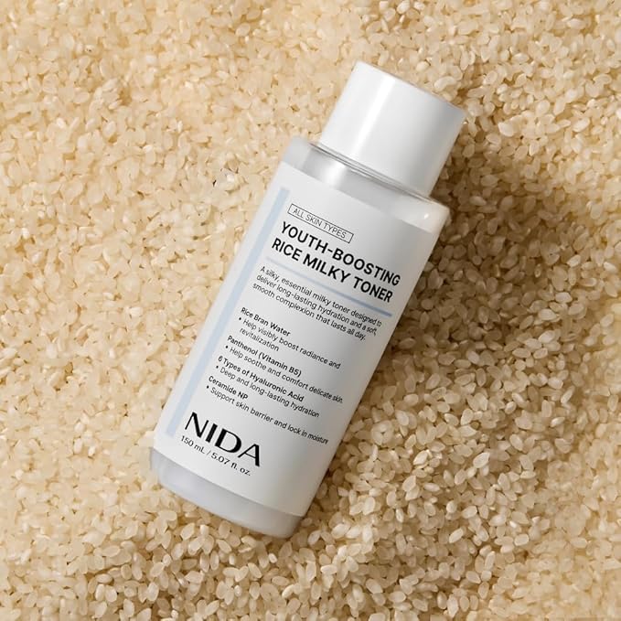 NIDA Youth-boosting Rice Milky Toner, for Glass Skin | Rice Bran Extract, Niacinamide, Ceramide NP, Panthenol | Deep Moisturizing, Hydrating and Refreshing, Korean Skin Care | 5.07 fl. oz., 150ml