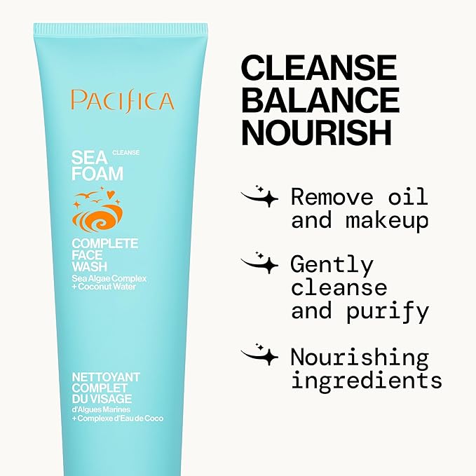 Pacifica Beauty Sea Foam Face Wash, Daily Gentle Foaming Cleanser, With Coconut Water + Sea Algae, Removes Makeup, For Combination and Oily Skin, Vegan & Cruelty Free
