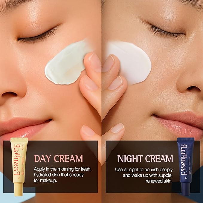Day to Night Routine Program, Travel Size Set Deep Hydration Day cream with Tocopherol(0.34fl oz)+Anti Wrinkle Night Cream with Retinol & Collagen(0.34fl oz), Vegan, Korean Skin Care