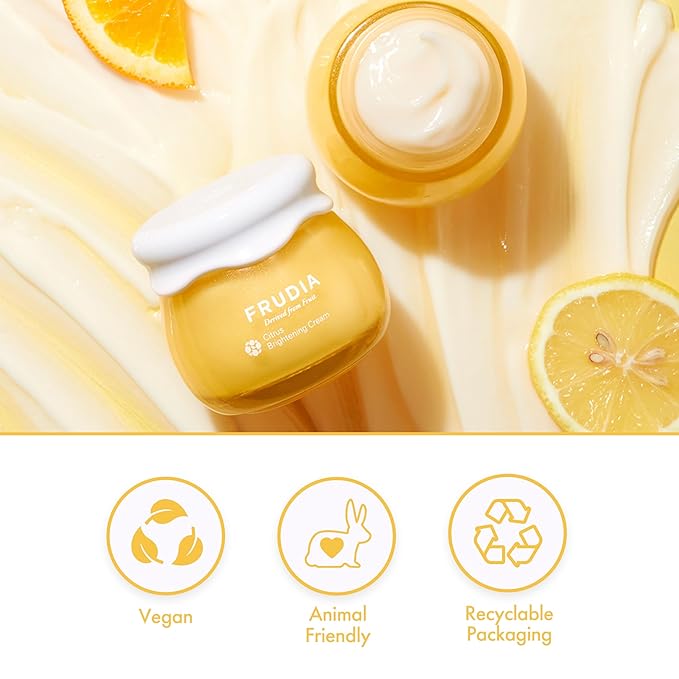 FRUDIA Citrus Brightening Cream (1.94 oz) - Brightening and Vitamin-Rich Korean Face Moisturizer w/61% Citrus Peel Extract, Niacinamide & Vitamin C | Vegan & Cruelty Free