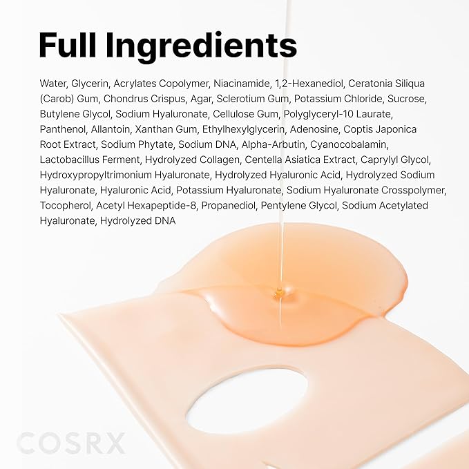 COSRX 5 PDRN Hyaluronic Acid Vital Hydrating Hydrogel Mask, Overnight Hydrogel Face Mask for Glass Glow Skin & Firming with Salmon DNA, Centella PDRN, Korean Skin Care (34g x 3ea)