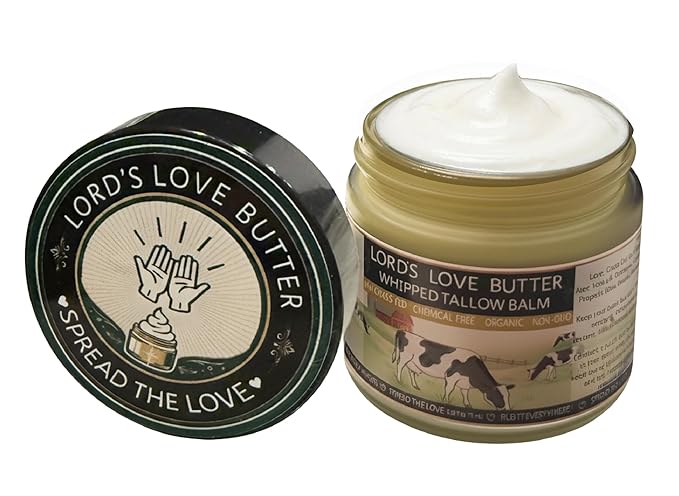 Lord's Love Butter Natural Organic Tallow and Honey Balm That Actually Absorbs - Organic Grass Fed Beef Tallow Face Moisturizer for Dry Aging Skin - Restores What Synthetic Lotions Strip Away