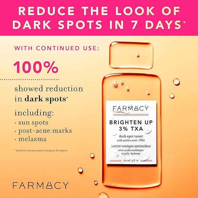 Farmacy 3% TXA Brightening Toner for Face - Dark Spot Corrector with Azelaic Acid, Tranexamic Acid + 5% PHA - Helps Even Texture + Tone, Fade Dark Spots + Exfoliate - Glow-Enhancing Skin Care (120ml)