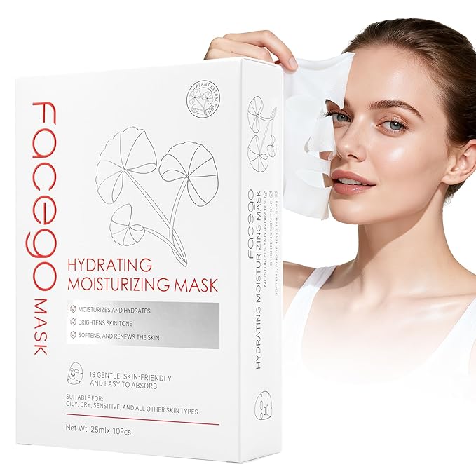 Collagen Face Mask - Hydrating & Moisturizing Sheet Mask with Natural Centella Asiatica for Soothing Skincare, Deeply Nourishing Dry Skin 10-Count