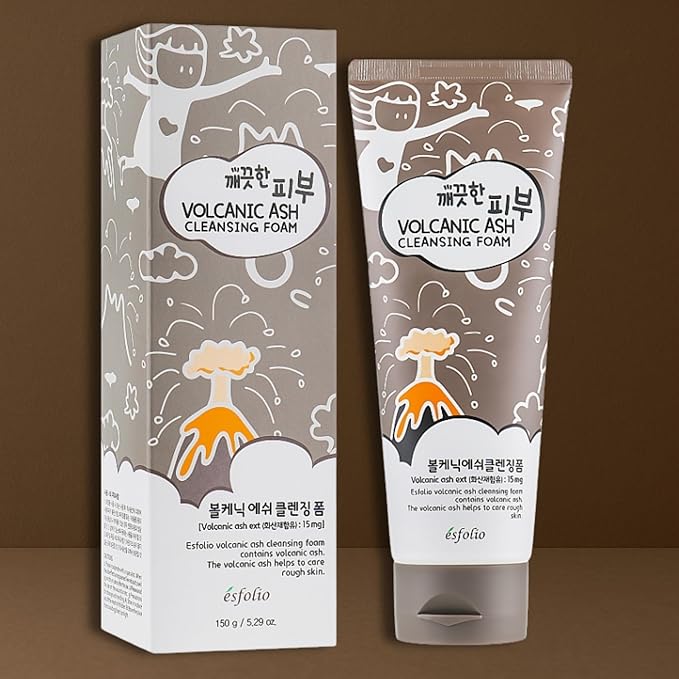 esfolio Volcanic Ash Cleansing Foam – Deep Pore Cleanser for Oily & Acne-Prone Skin – Hydrating Facial Wash with & Natural Ingredients – Gentle Foaming Cleanser for Sensitive Skin (5.29oz -150g)