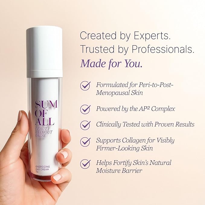 Sum Of All Energizing Day Cream Tx for Face with Vitamin C and E, Pea Complex, Hydrating, Lightweight, Daily Facial Moisturizer, Fragrance-Free, Menopause Skincare for Women, 1.7 fl oz