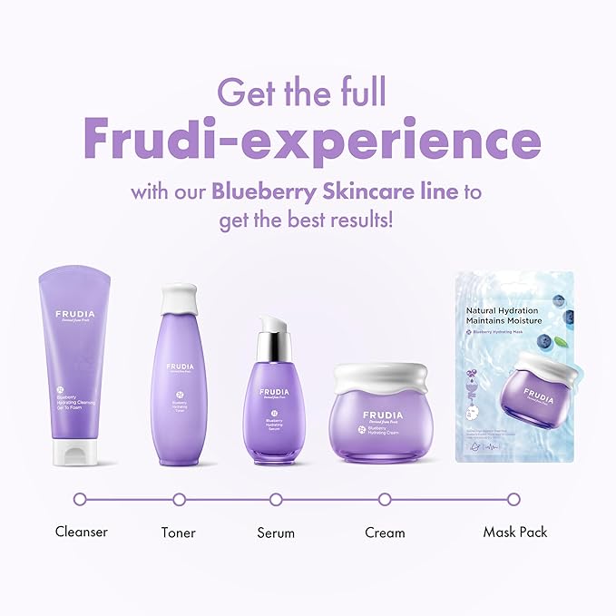 FRUDIA Blueberry Hydrating Face Cream (0.35 oz) – 48-Hour Deep Hydrating Korean Face Moisturizer w/77% Blueberry Extract, Panthenol & Fruit Seed Oils for Dry Skin | Vegan & Cruelty Free